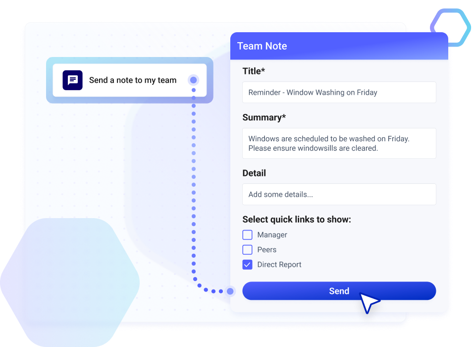 Draft and send notifications to your team with the Team Note app, integrated with Microsoft Graph.