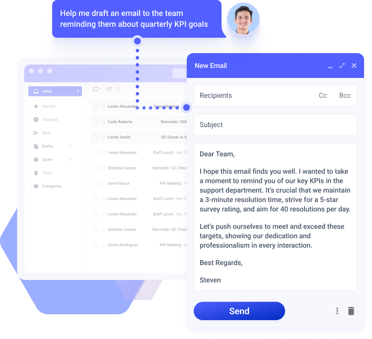 Use generative AI to create email content and sync your draft directly to your email inbox
