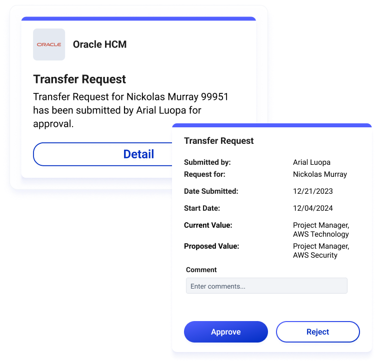 Oracle Transfer Request Update Alert