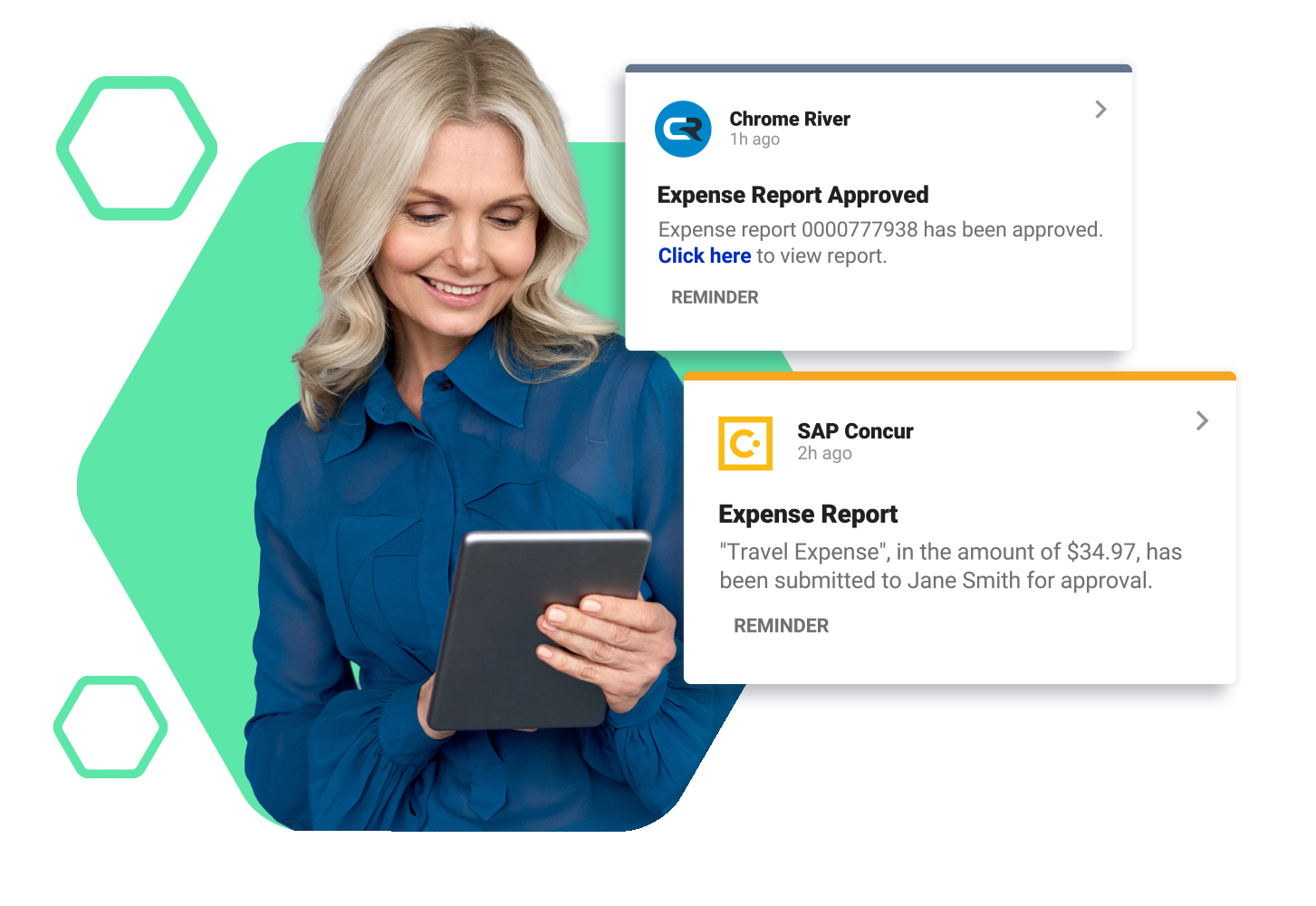 Workgrid integrates with expense management systems Chrome River and SAP Concur to streamline expense approvals
