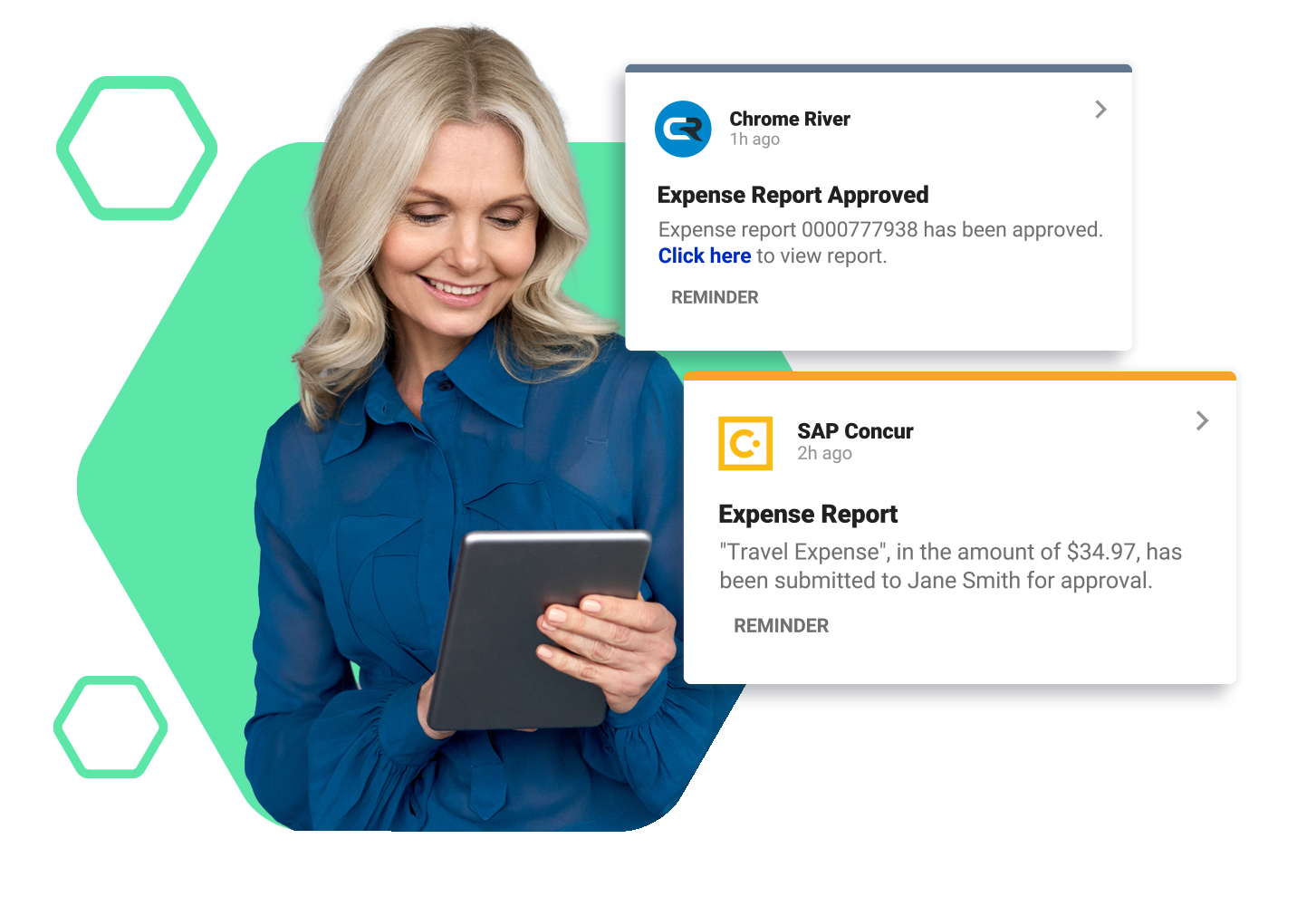 Workgrid integrates with expense management systems Chrome River and SAP Concur to streamline expense approvals