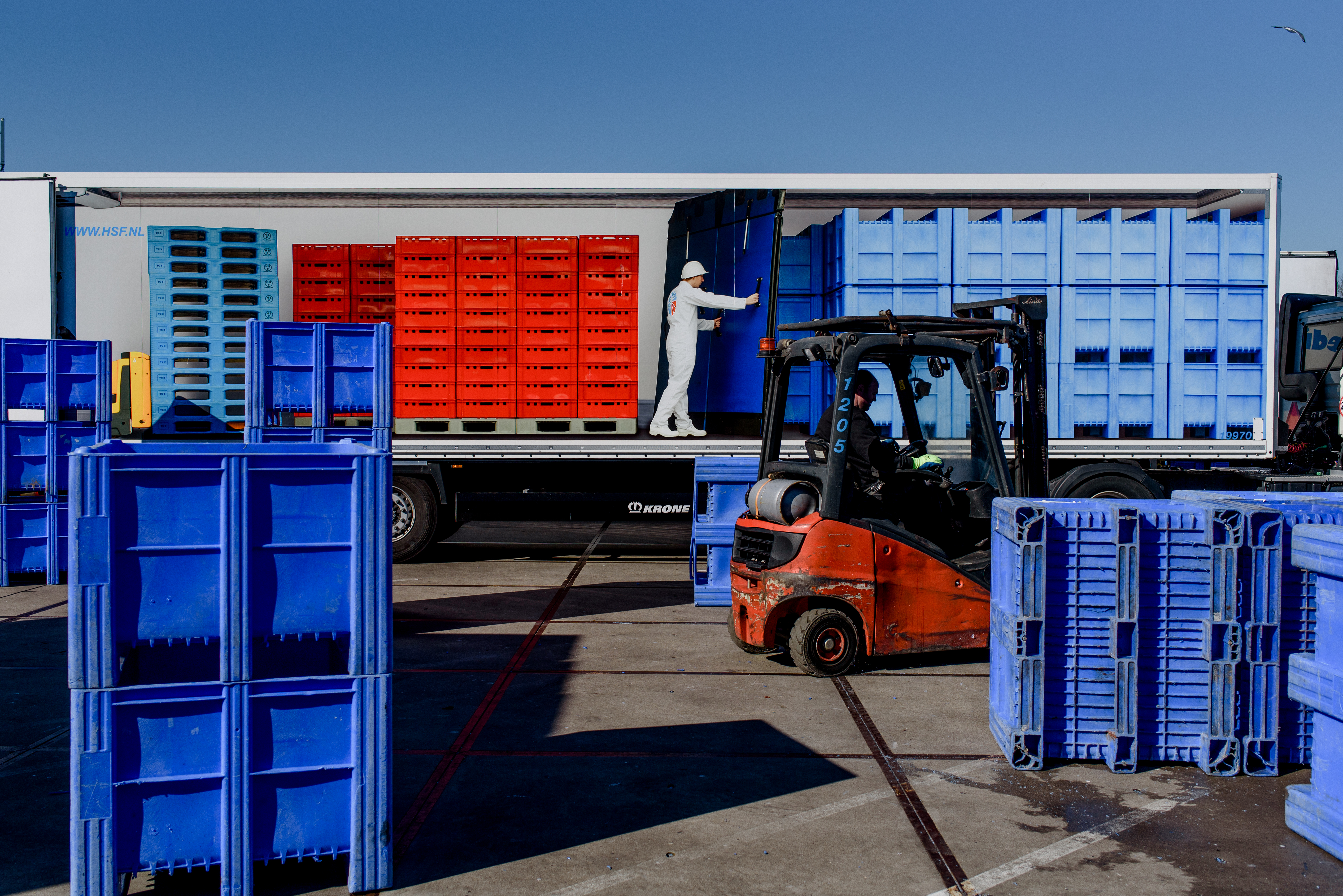 Cold chain packaging in a warehouse.