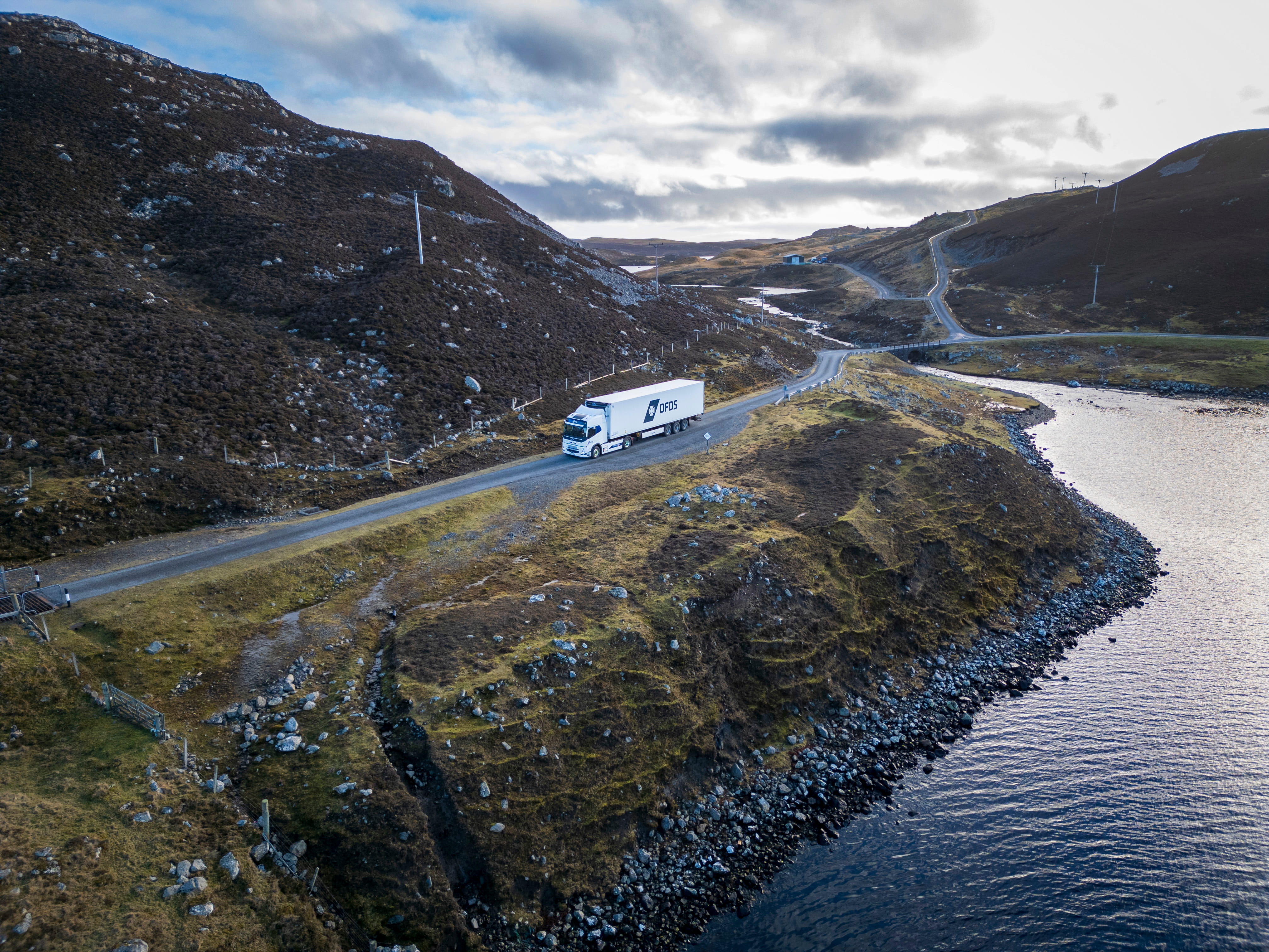 DFDS electric Volvo truck in Shetland Islands