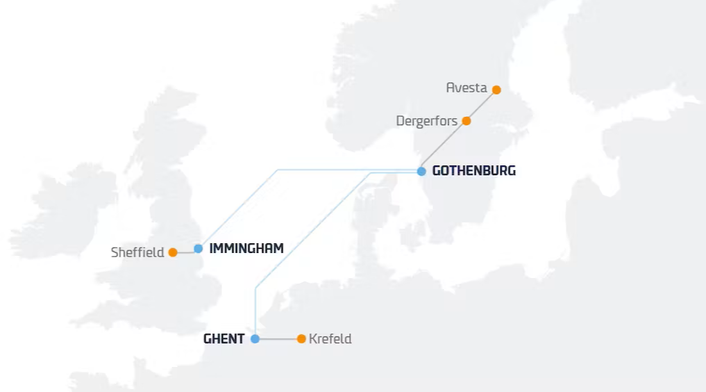„Outokumpu“ maršrutų žemėlapis