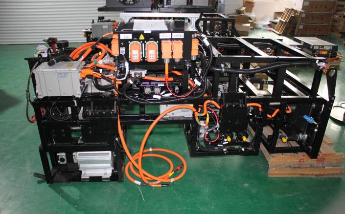 An electric vehicle conversion cradle.