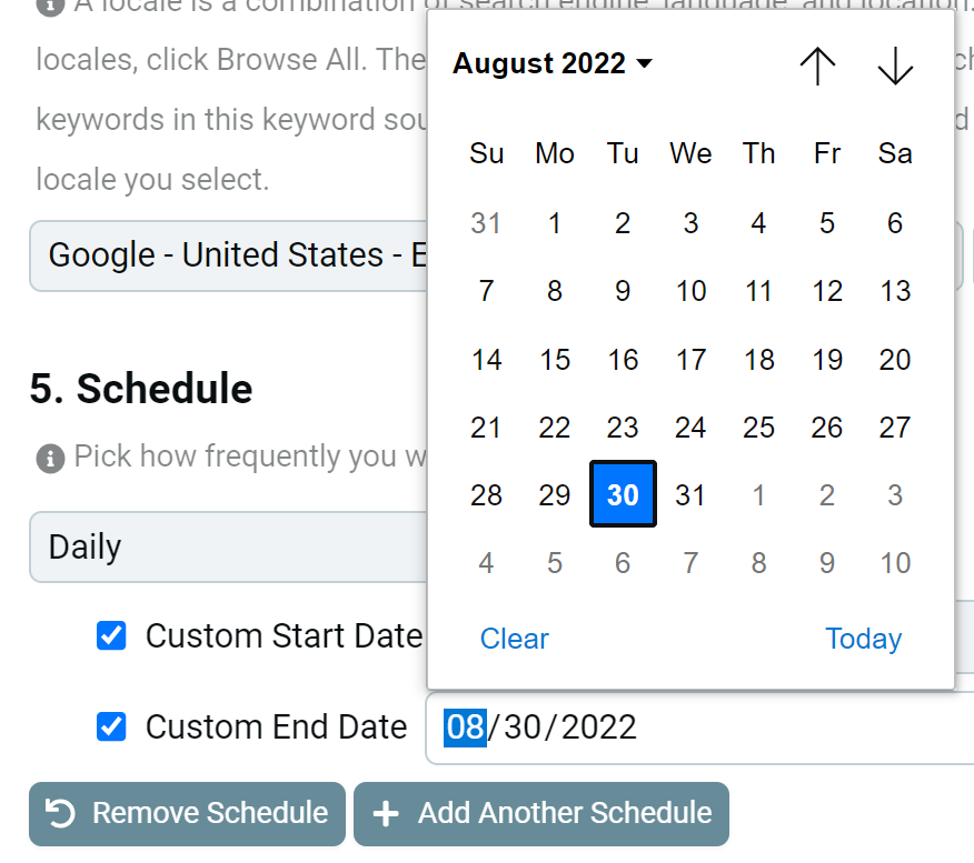 Custom start/end date - Nozzle custom schedule rank tracking