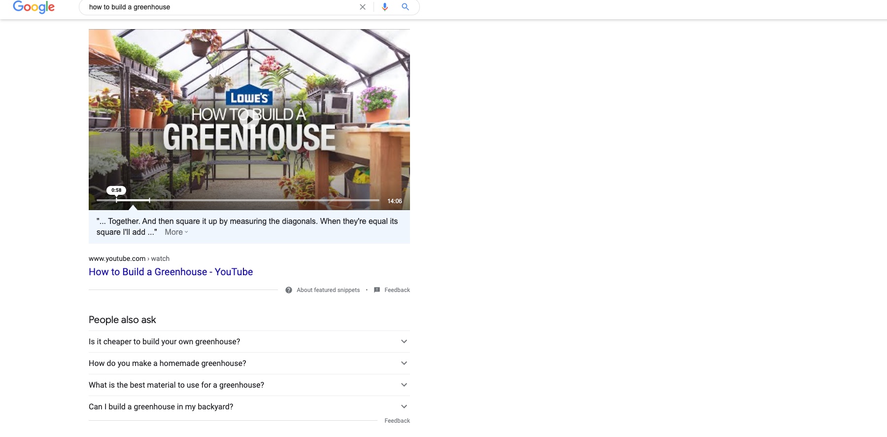 Featured Snippet Google Search on How to Build a Greenhouse