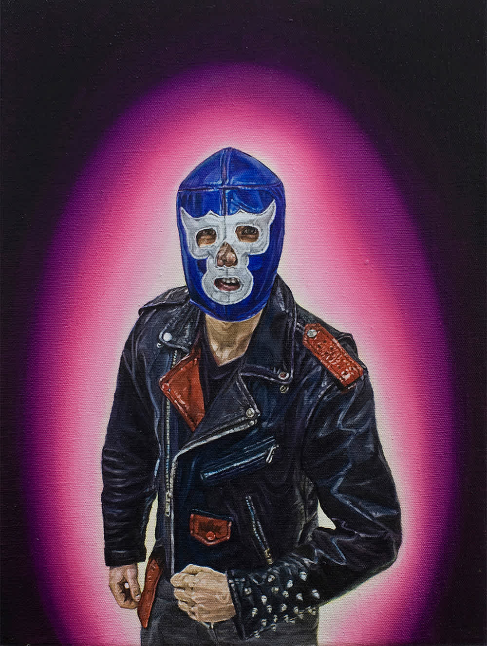 wrestlingmask-leatherjacket-hands-aura-painting