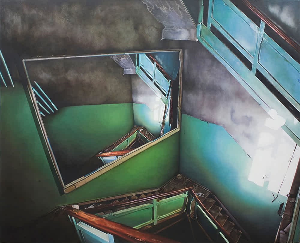 mirror-staircase-handrails-abandonedbuilding-painting