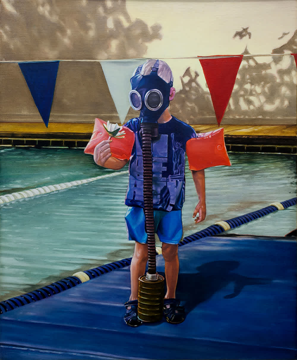 gasmask-swimmingpool-child-flags-painting