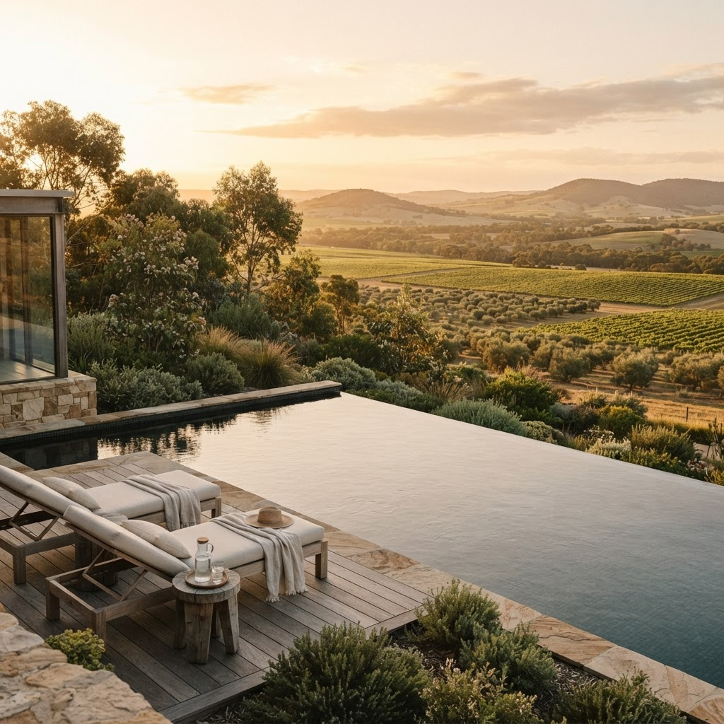 Luxury wellness retreat overlooking vineyards