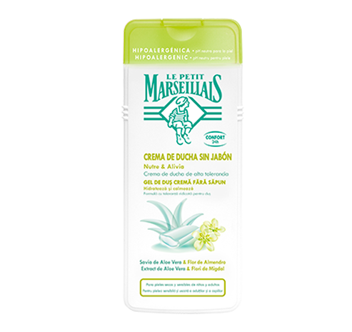 GEL DE DUȘ CREMĂ FĂRĂ SĂPUN cu extract de Aloe Vera & Flori de Migdal Le Petit Marseillais<sup>®</sup>