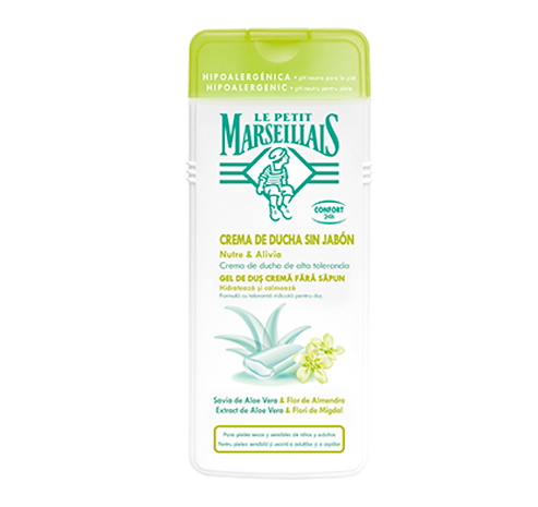 GEL DE DUȘ CREMĂ FĂRĂ SĂPUN cu extract de Aloe Vera & Flori de Migdal Le Petit Marseillais<sup>®</sup>