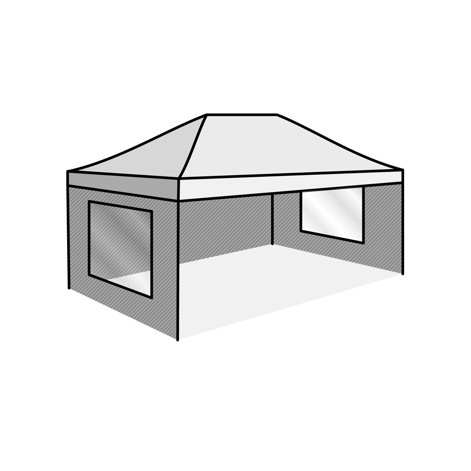 3 parois (2 côtés courts avec fenêtre / 1 côté long)