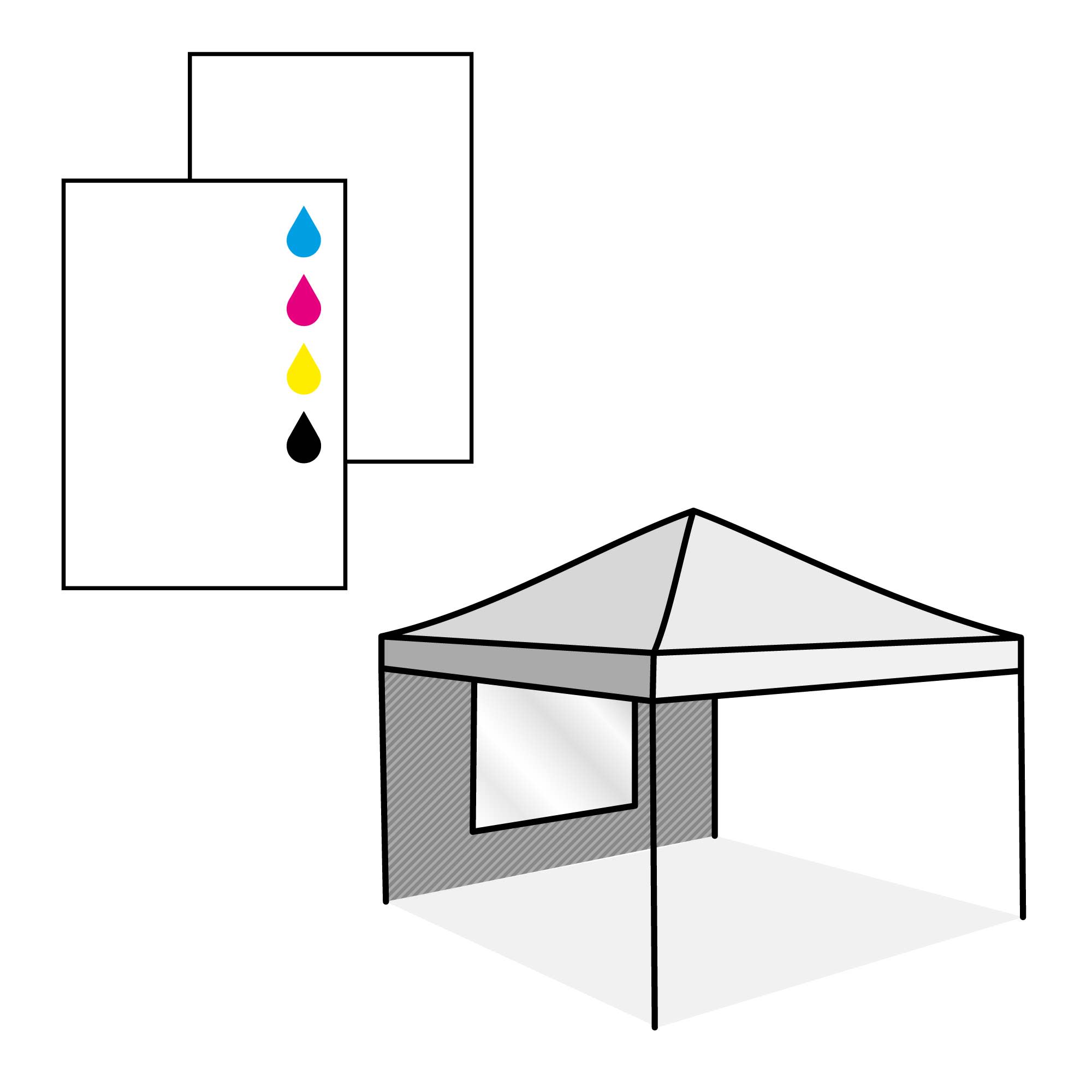 Wand met raam, buitenzijde bedrukt