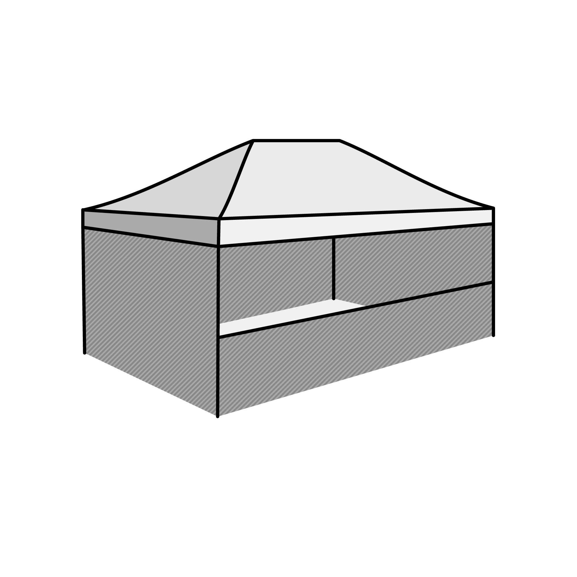 4 parois (2 parois complètes côtés courts / 1 demi-paroi, 1 paroi complète côtés longs) 