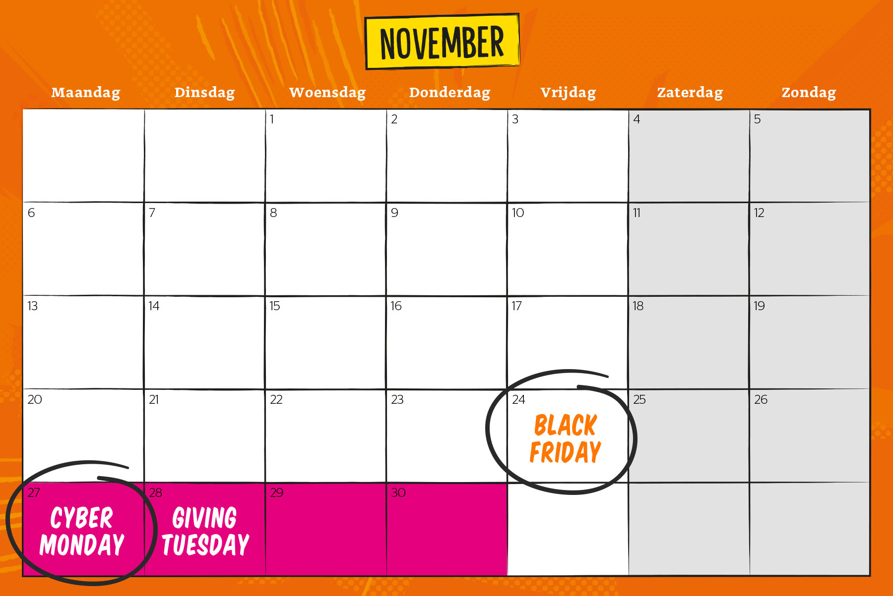 kalender levertijden-feestdagen november