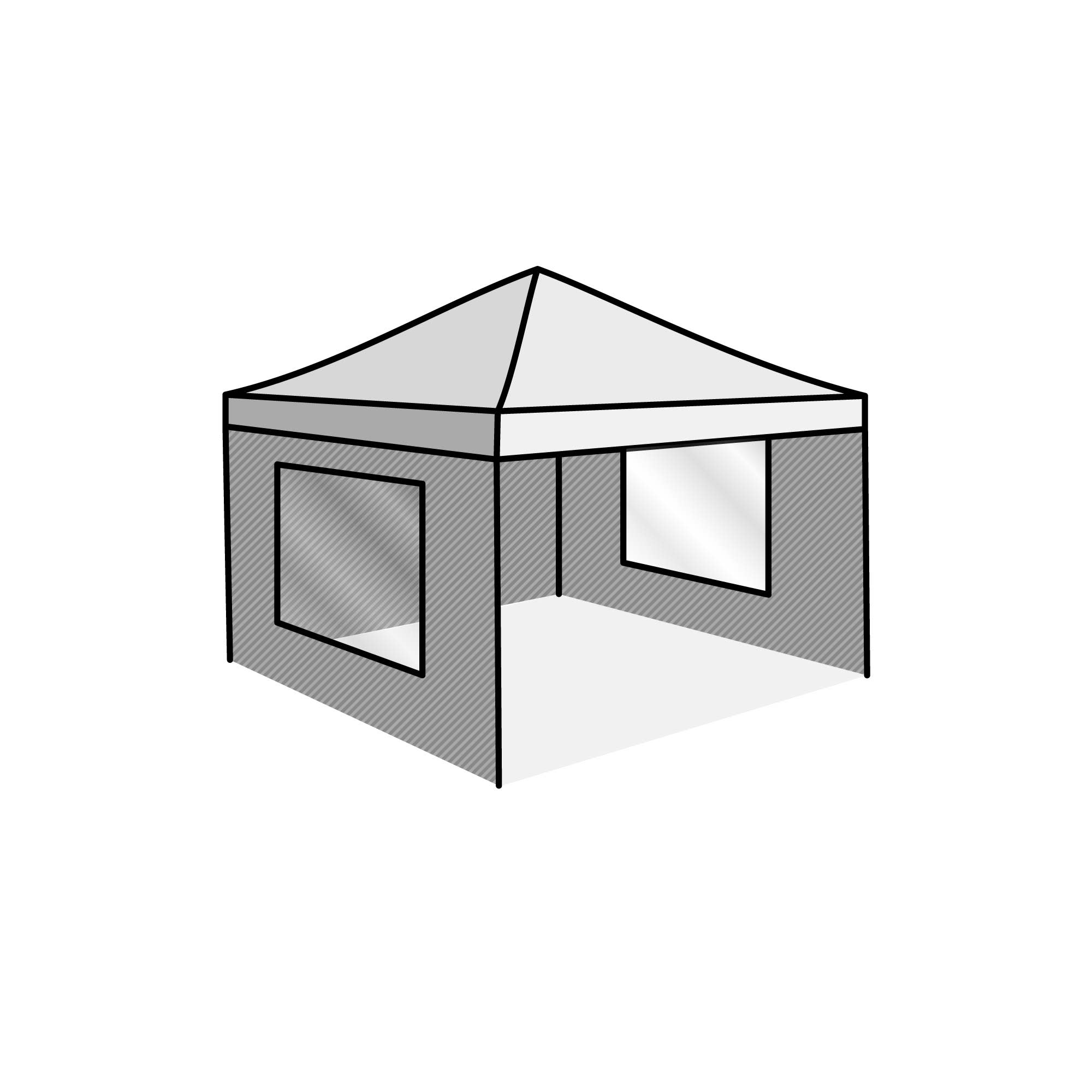 3 parois (2 côtés courts avec fenêtre / 1 paroi arrière)