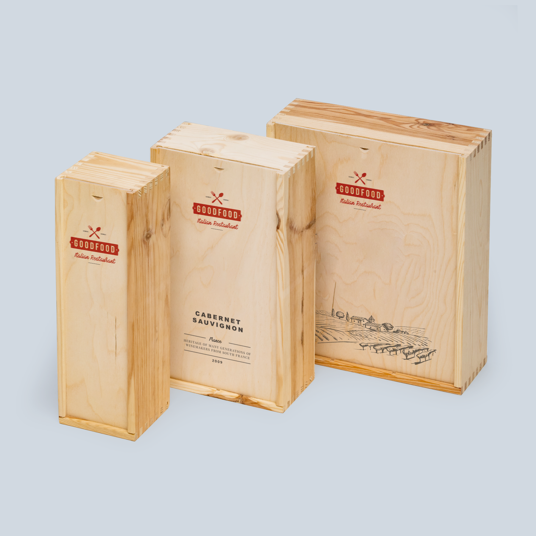 Wijnkisten achter elkaar