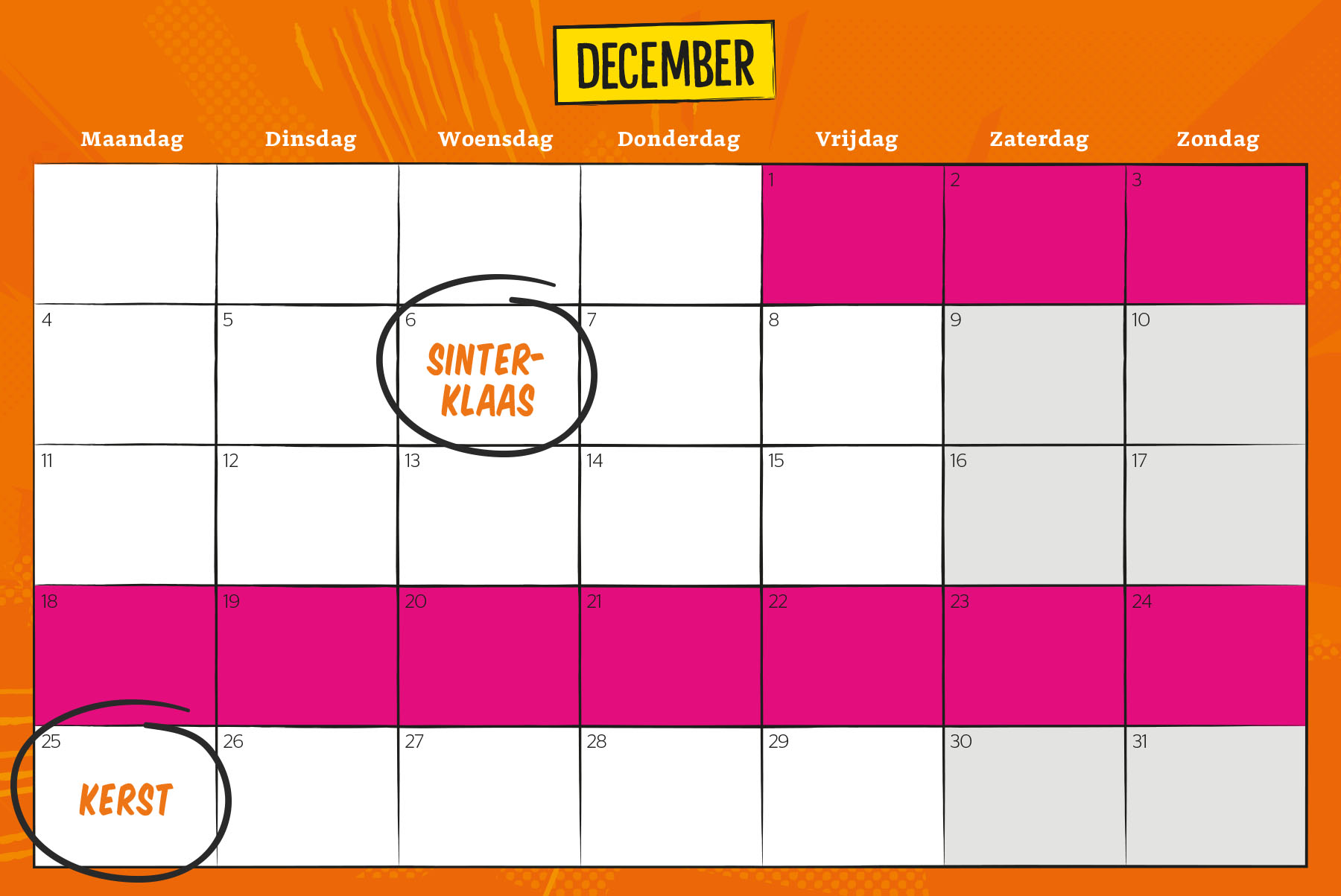 kalender levertijden-feestdagen december BE