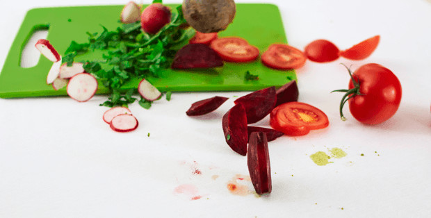 Various Vegetabel Stains On White Table Cloth