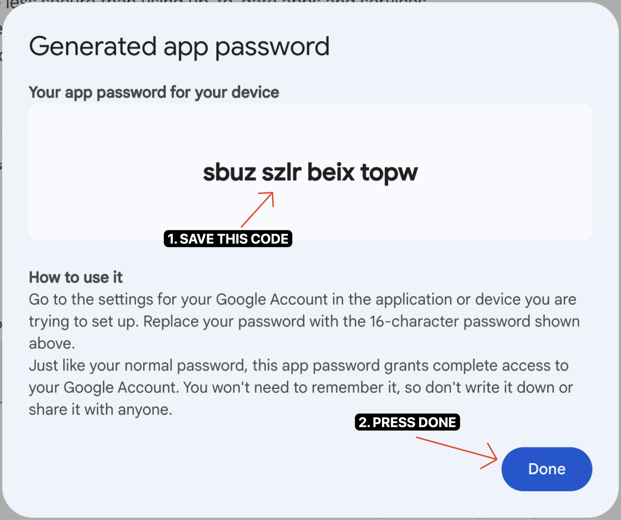 Generate app password