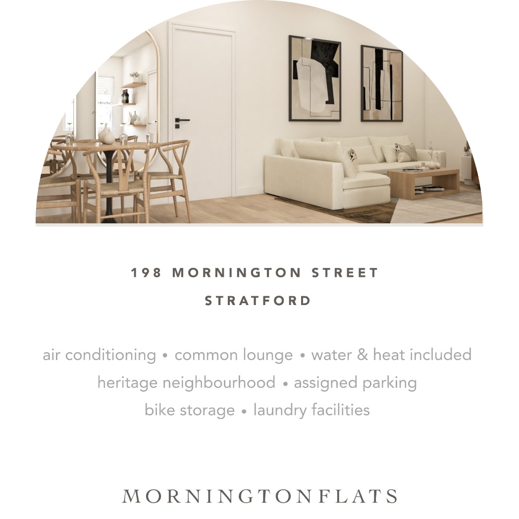 air conditioning, common lounge, water & heating included, laundry facilities, bike storage, assigned parking, heritage neighbourhood
