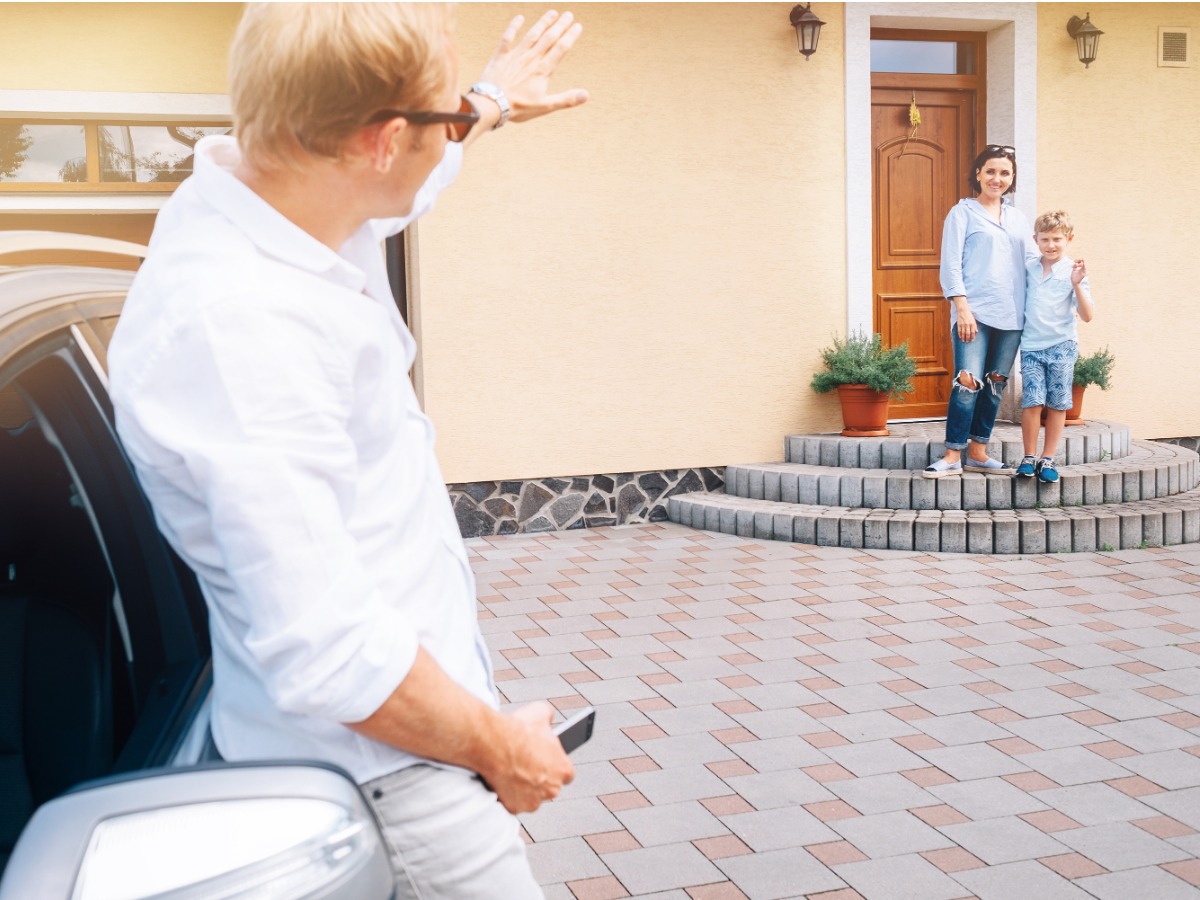 father-brings-son-home-to-his-mother-son-waves-goodbye-to-him-picture-id1040944846