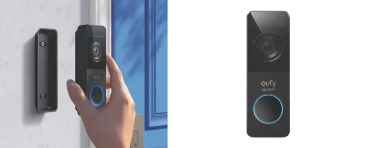 Front on image of a eufy Security Slim HD Doorbell with Repeater