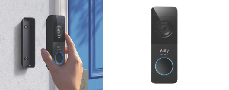 Front on image of a eufy Security Slim HD Doorbell with Repeater