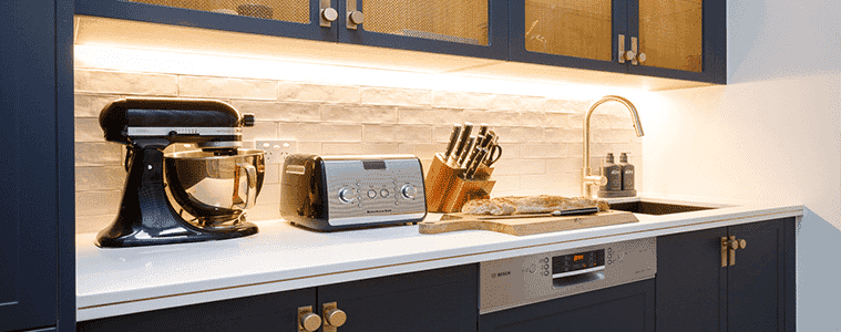 A detail of the butlers pantry with integrated dishwasher in the winning kitchen from The Block 2021