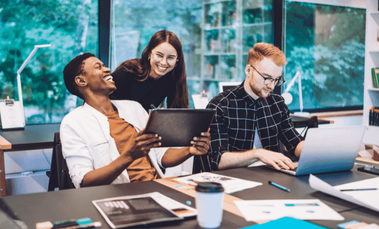 Group of university friends studying together