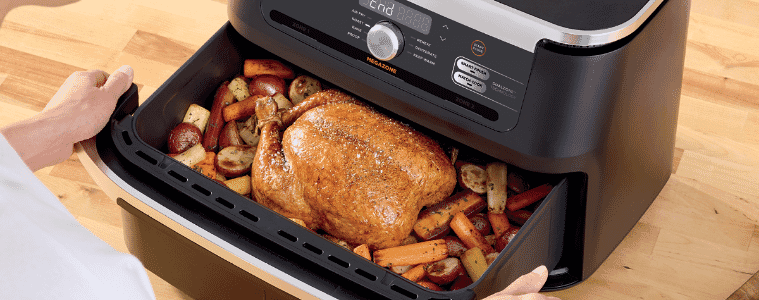 a roast chicken in the Ninja XXXL air fryer 