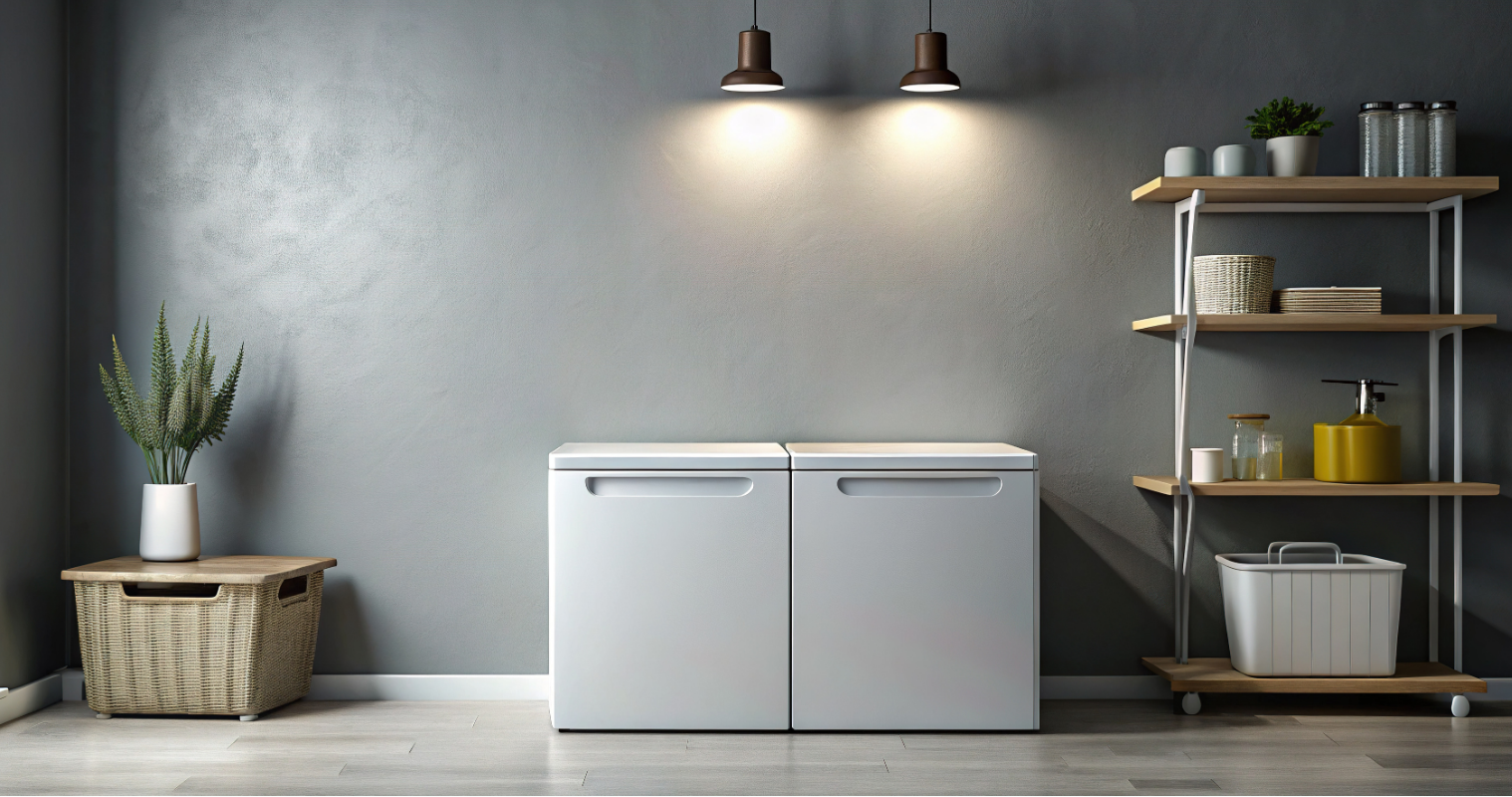 Image of 2 side by side chest freezers in a home garage
