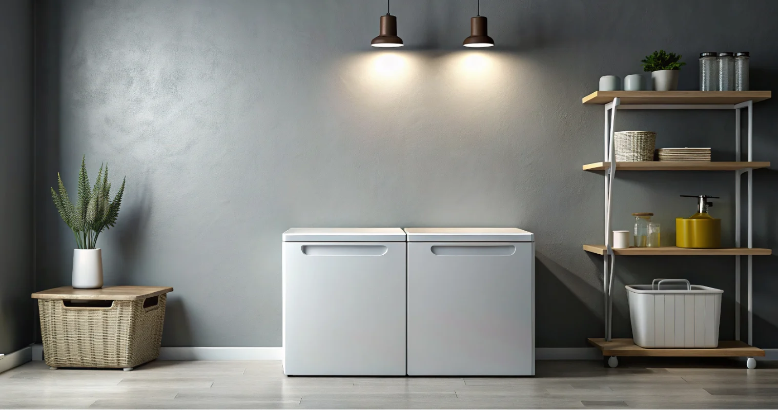 Image of 2 side by side chest freezers in a home garage