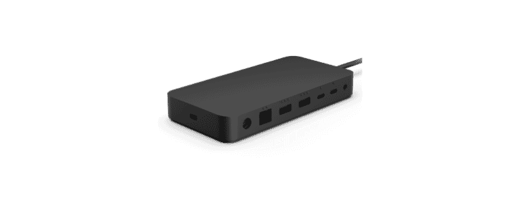 Side on angle image of a Microsoft Surface Thunderbolt 4 Dock 