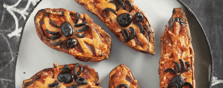 Spiderthemed sweet potato snacks for Halloween