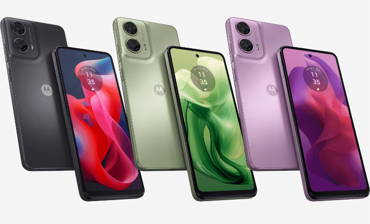 Back and front view of three Motorola moto g24s