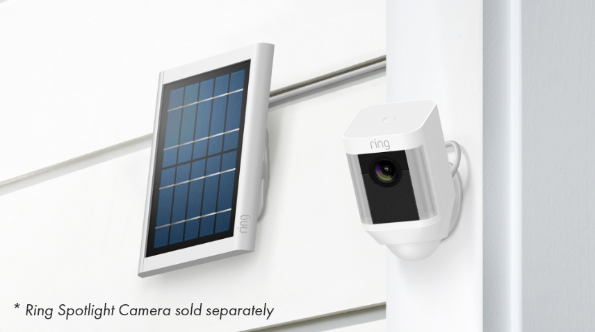 Ring camera with solar panel on roof