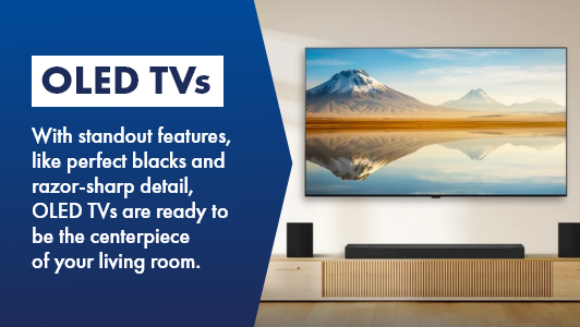Chic OLED TV in timbre living room, shop now at the good guys. 