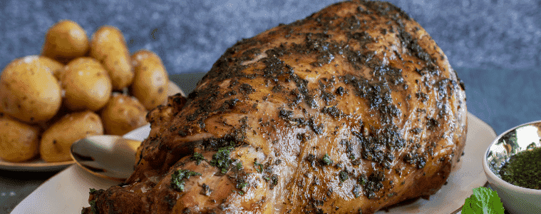 Minted Lamb Roast on serving plate