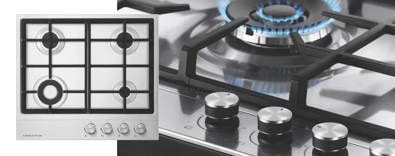 Fisher & Paykel 60cm Series 7 4 Burner Gas Cooktop, Natural Gas close up