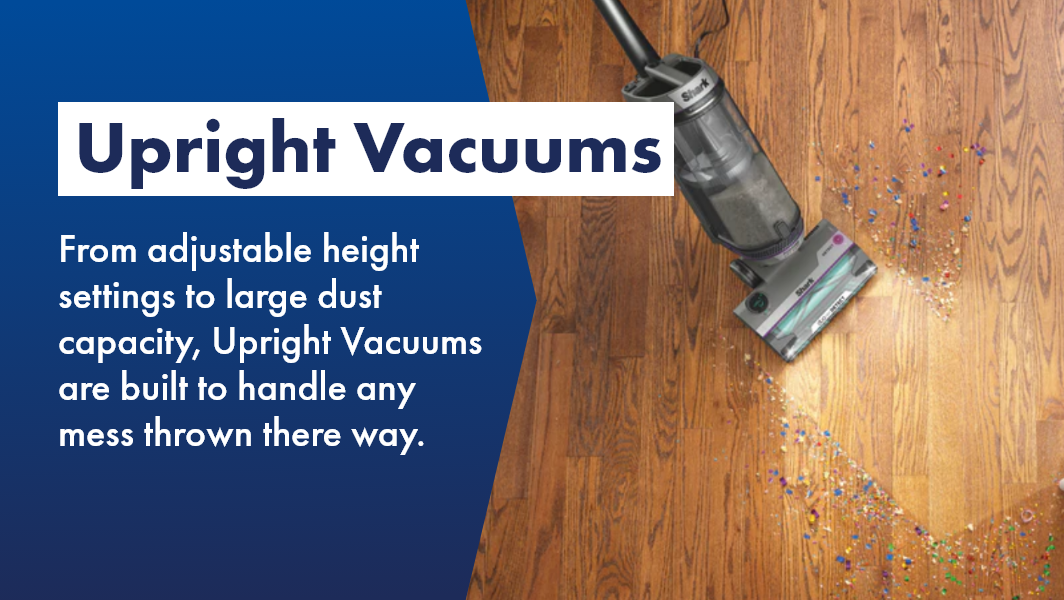 Shark Upright Vacuum cleaning confetti, with so many more incredible features - learn more at The Good Guys. 