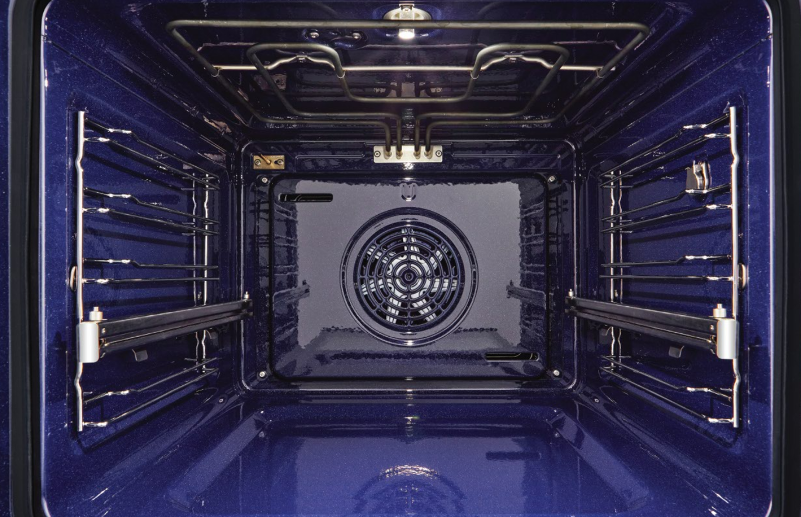 Inside of the LG instaview oven, with Blue EasyClean.