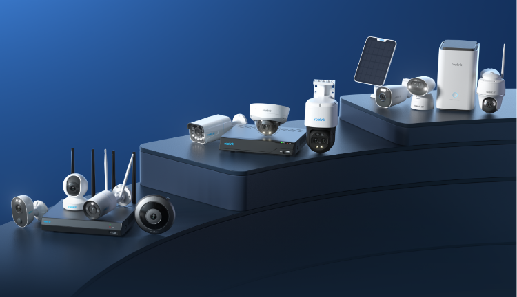 Image of Reolink security products against a blue background.