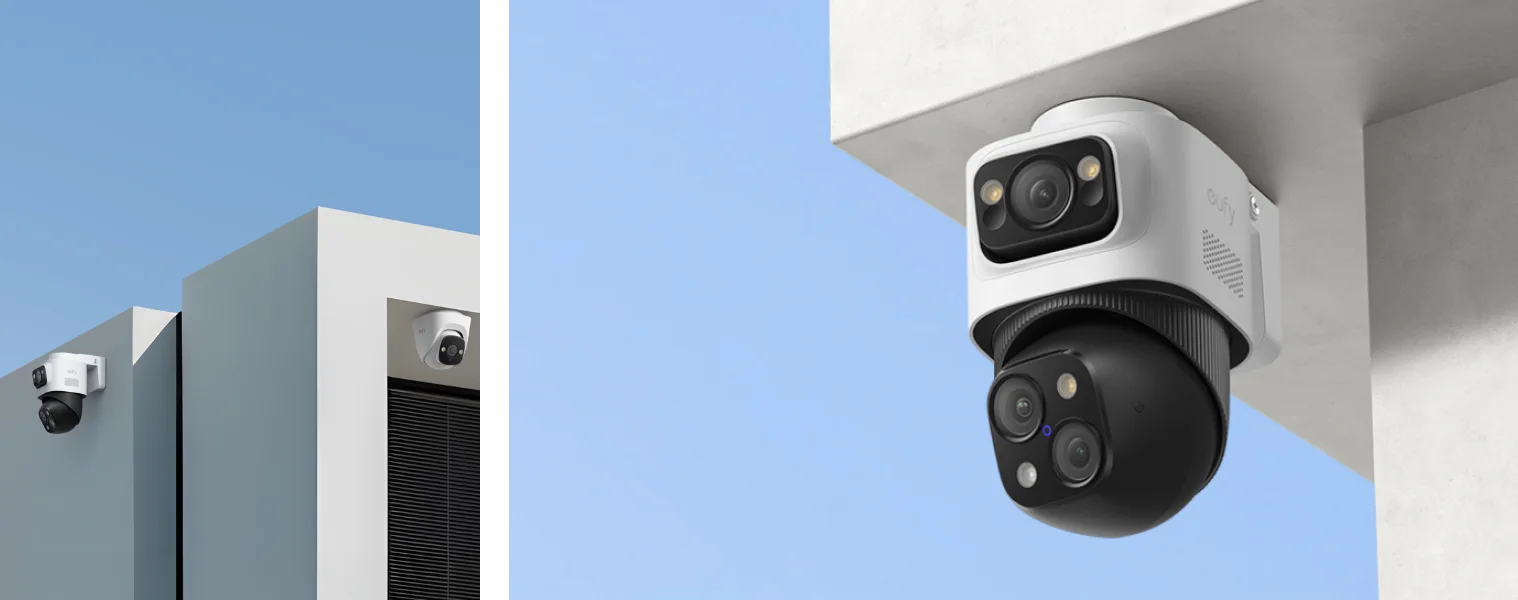 eufy POE security camera on wall and close up