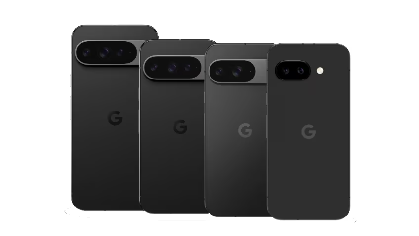 Image of four Google Pixel phones side by side