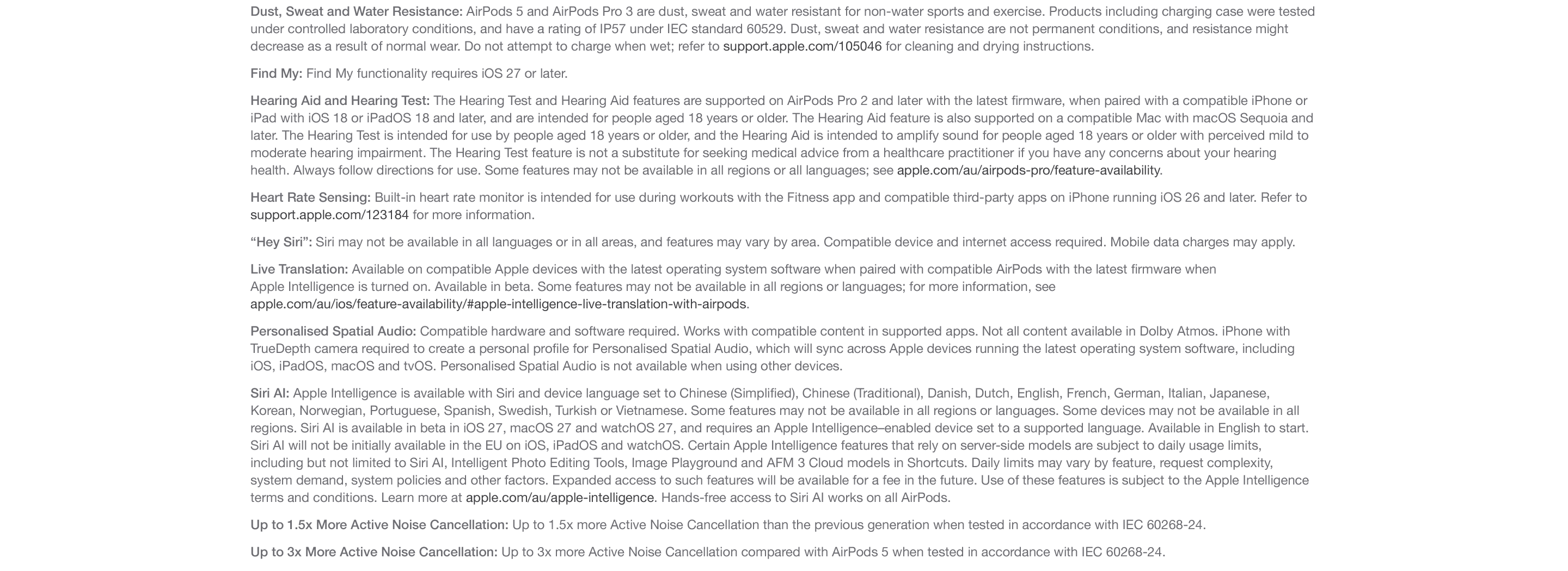 Disclaimers for the Apple AirPods 5