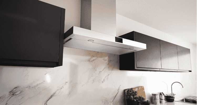 Beko canopy rangehood that provides a statement piece in the kitchen.