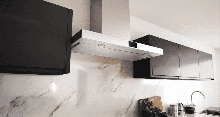 Beko canopy rangehood that provides a statement piece in the kitchen.
